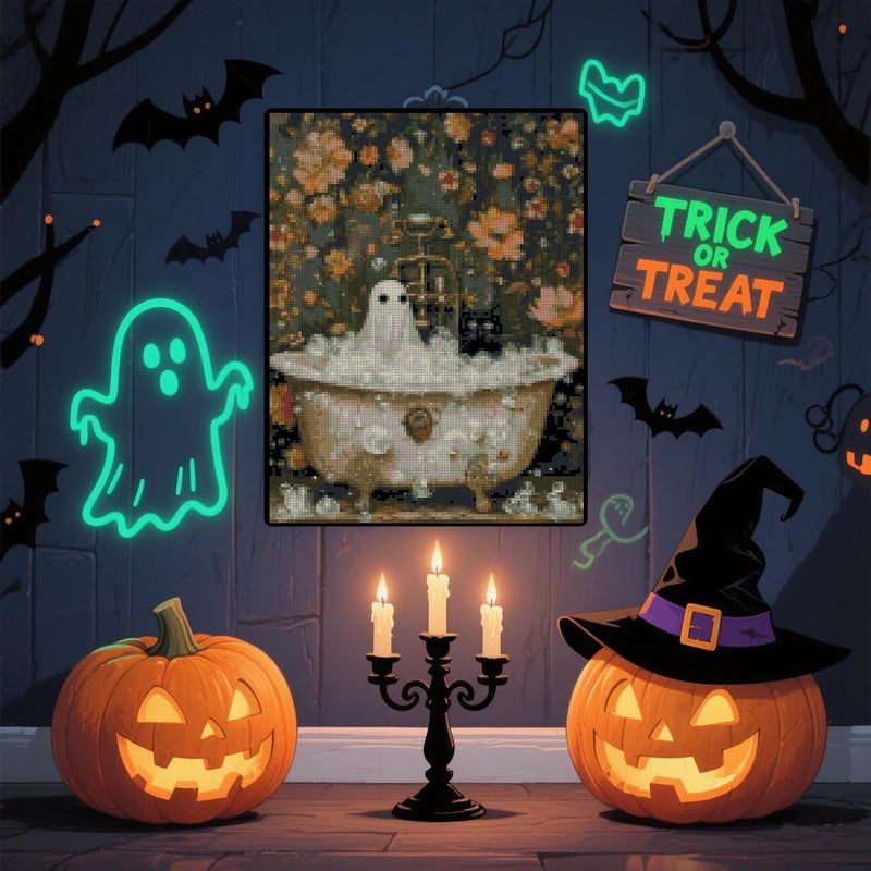 Eterkosu Halloween Counted Cross Stitch Kits for Adults, Ghost Stamped Cross Stitch Kits for Beginners, Needlepoint Cross-Stitch Horror Patterns Embroidery Kits Arts and Crafts for Home Decor - Image 4